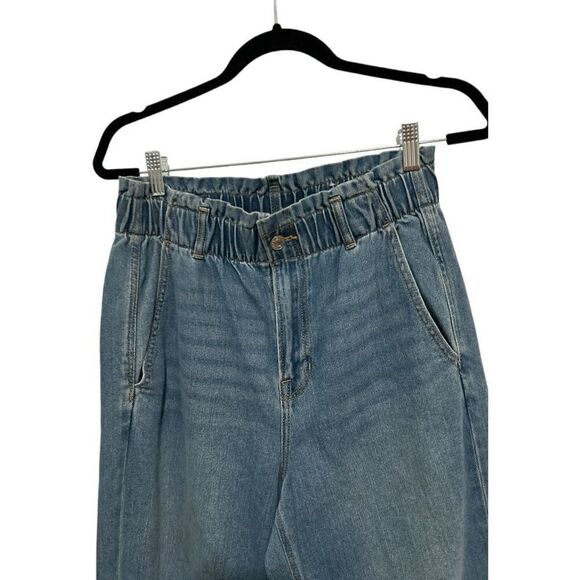 American Eagle Light Wash Wide Leg Jeans Size 10 Y2K NWT Cinched Ruffle Waist - Picture 3 of 15